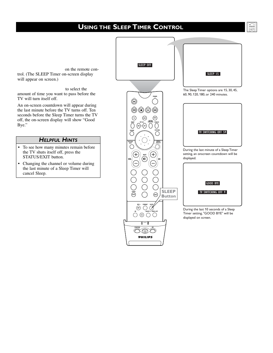 Sing the, Leep, Imer | Ontrol, Elpful, Ints | Philips 55PW9383 User Manual | Page 29 / 72