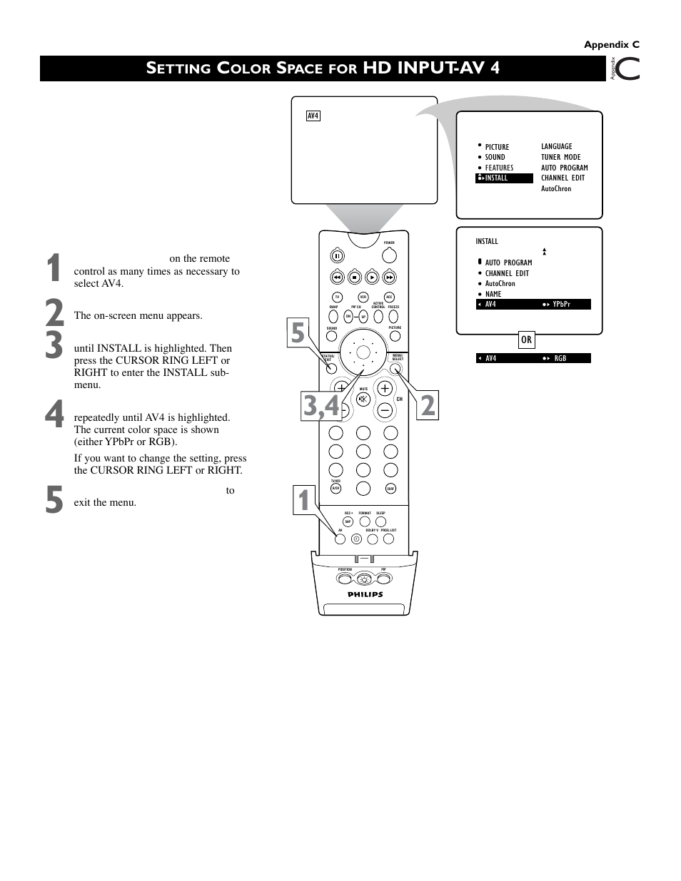 Hd input-av 4, Etting, Olor | Pace for | Philips 55PW9383 User Manual | Page 61 / 72