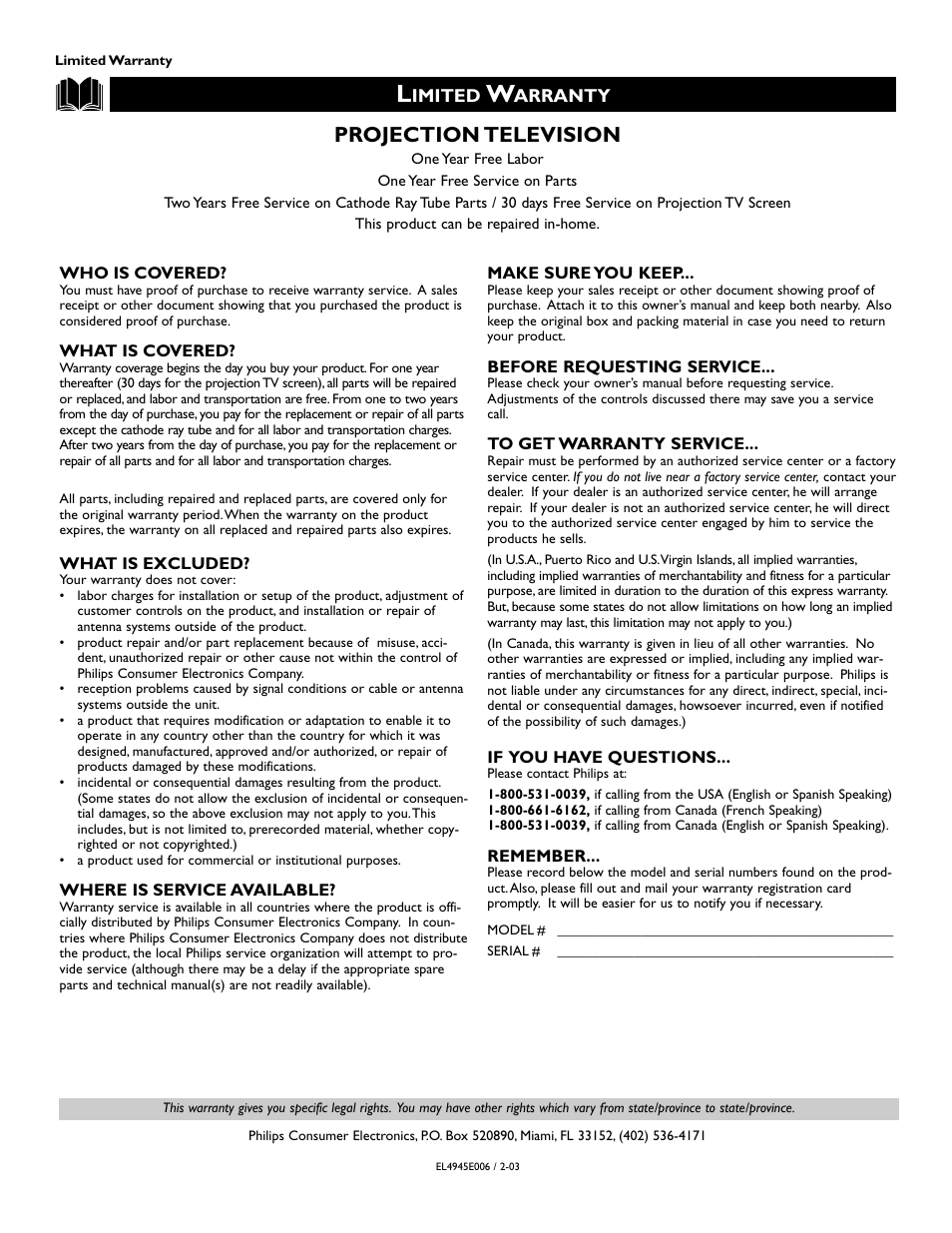 Projection television | Philips 55PW9383 User Manual | Page 72 / 72