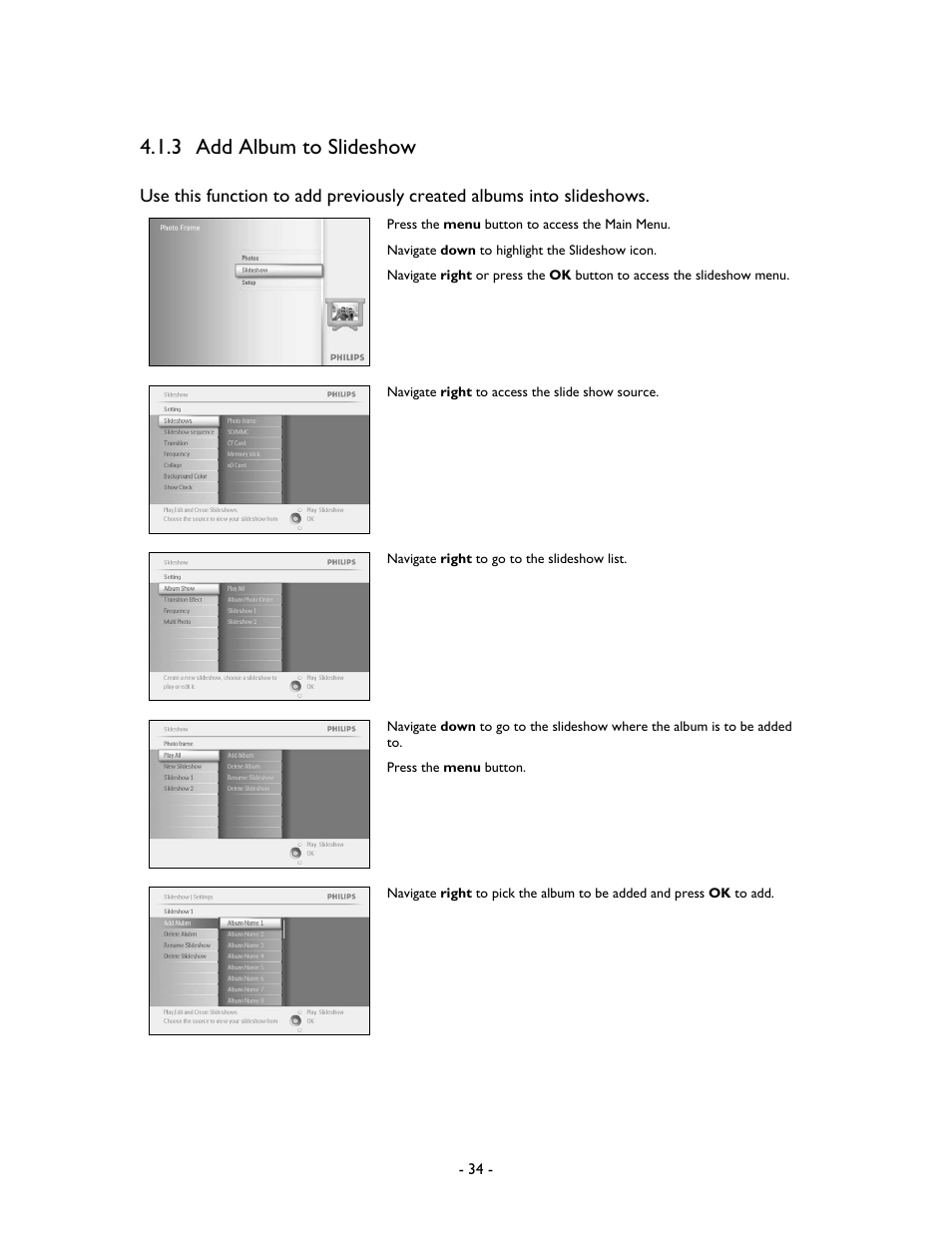 3 add album to slideshow | Philips 9FF2M4-37 User Manual | Page 35 / 86