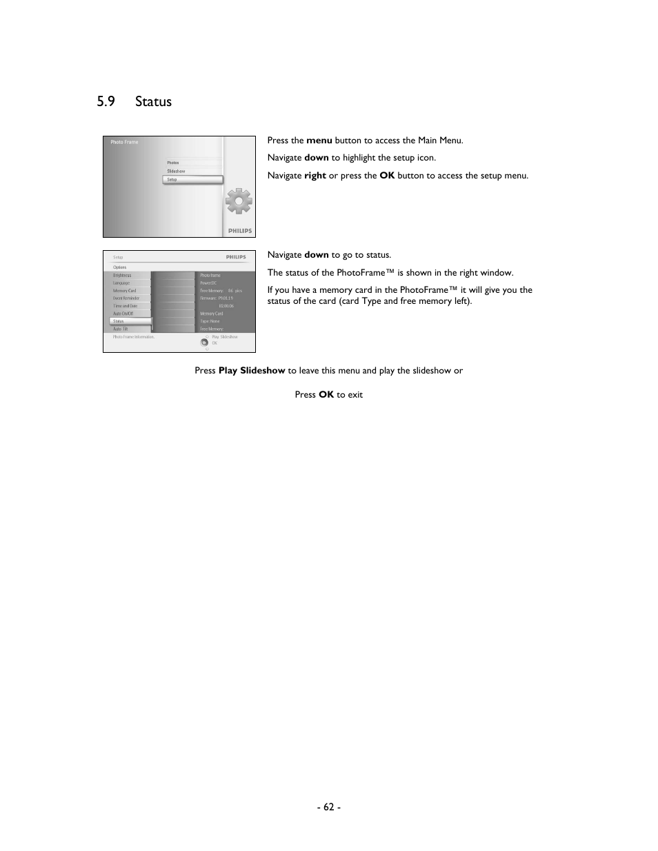 9 status | Philips 9FF2M4-37 User Manual | Page 63 / 86