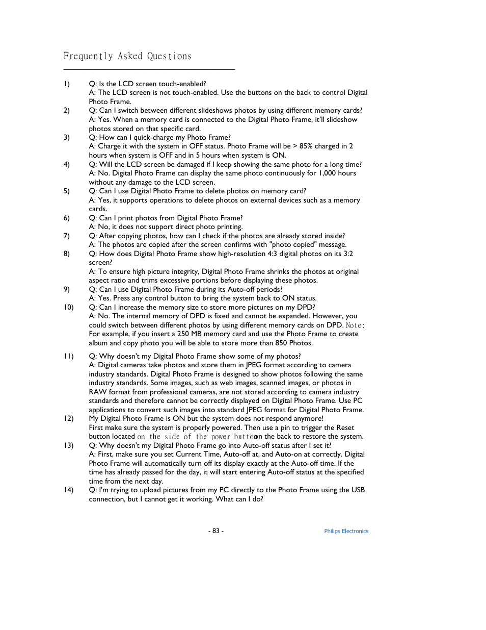 Frequently asked questions | Philips 9FF2M4-37 User Manual | Page 84 / 86