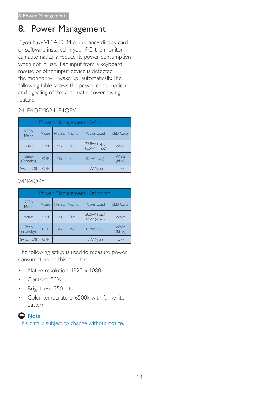 Power management | Philips 241P4QPYES-00 User Manual | Page 33 / 52