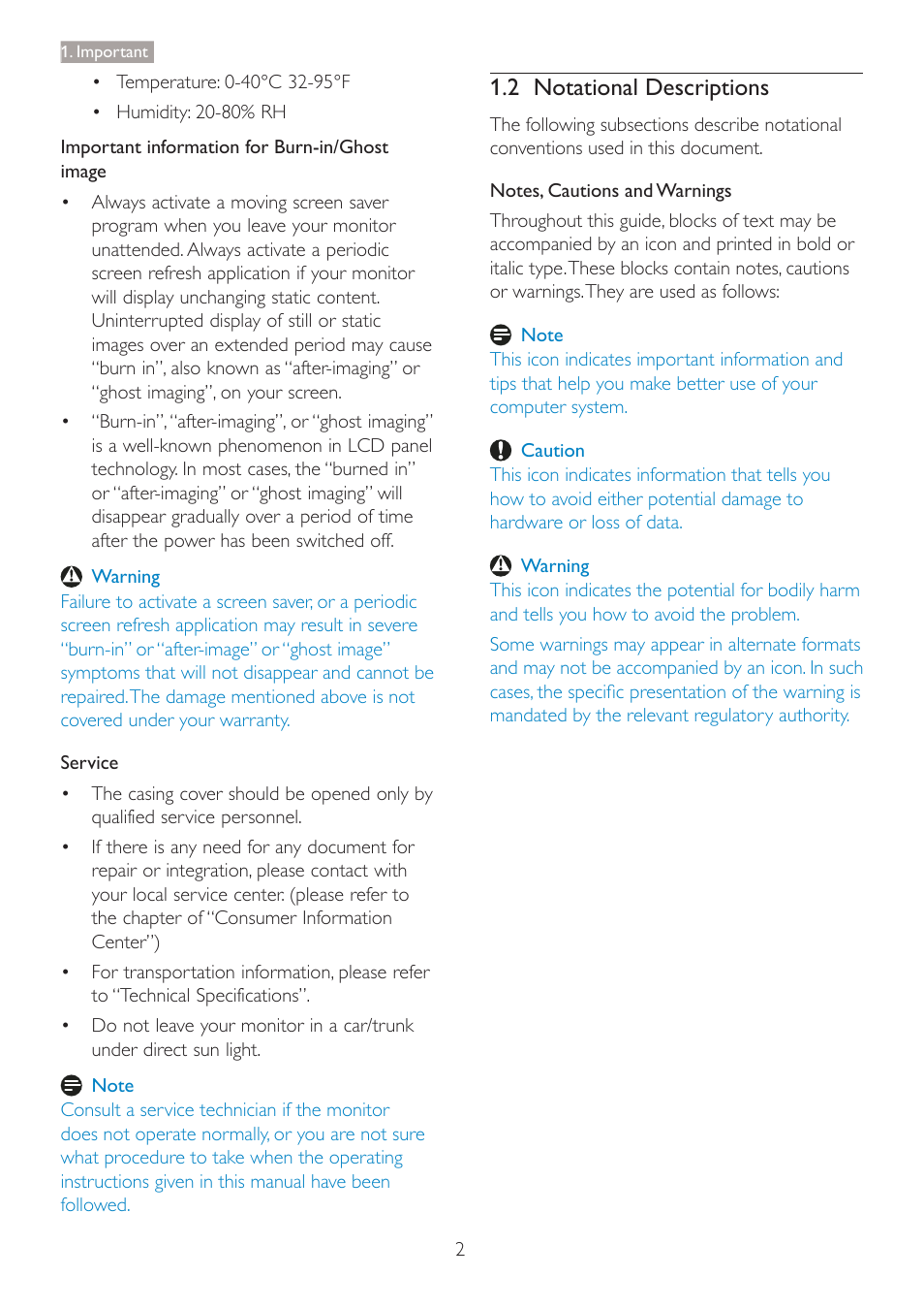 2 notational descriptions | Philips 241P4QPYES-00 User Manual | Page 4 / 52