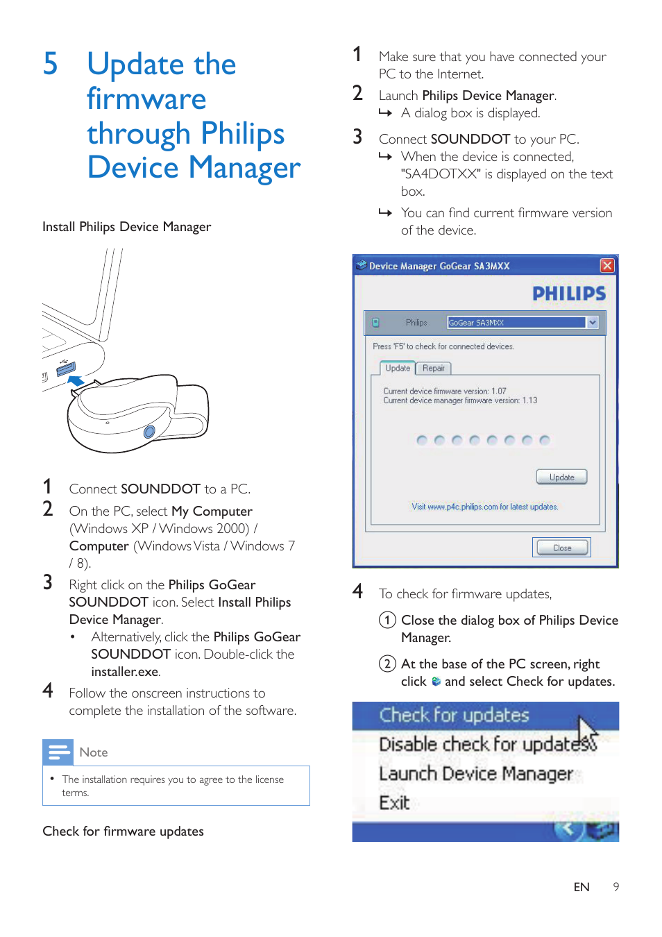 5 update the firmware through, Philips device manager | Philips SA4DOT02PN-37 User Manual | Page 11 / 16