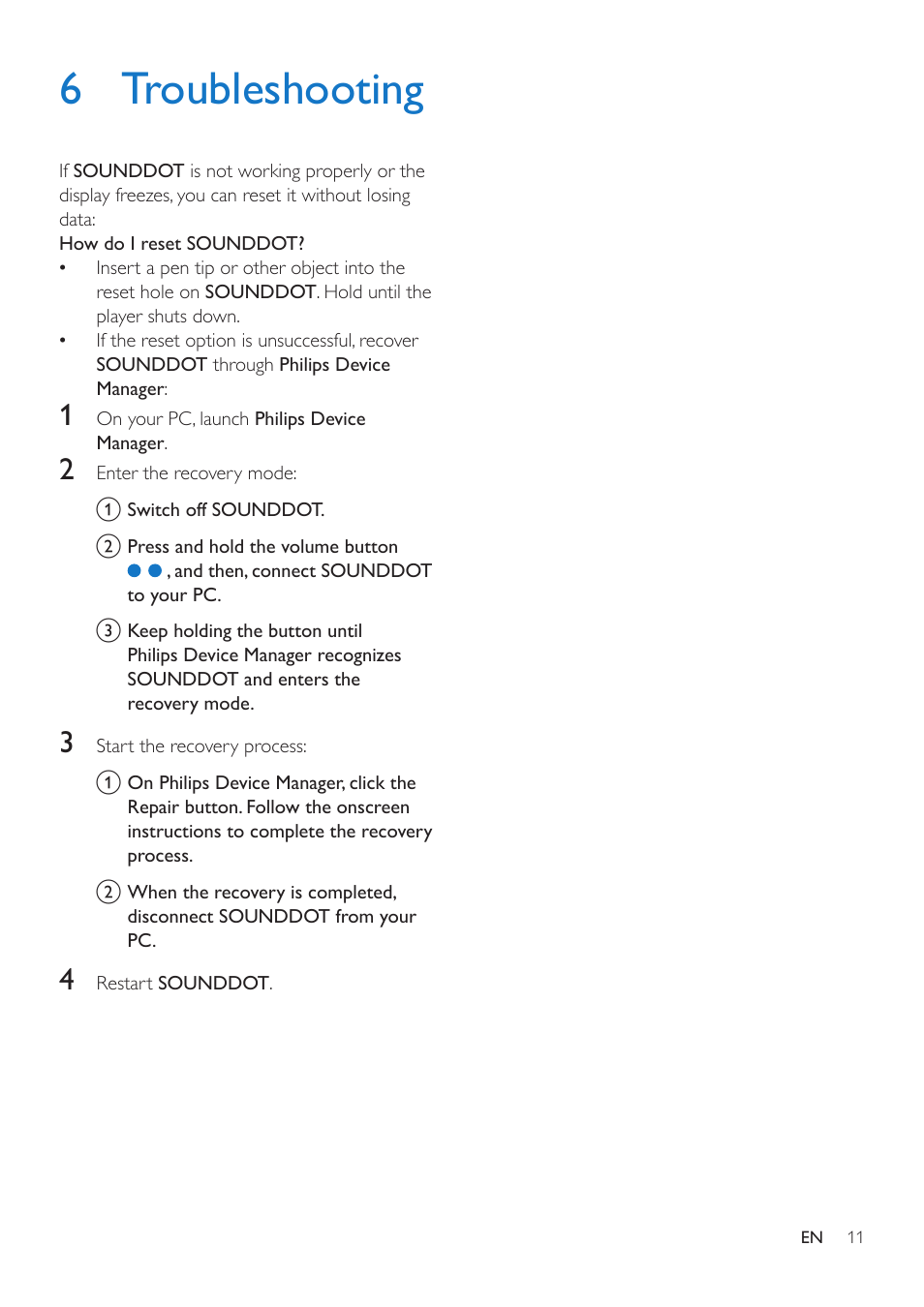 6 troubleshooting | Philips SA4DOT02PN-37 User Manual | Page 13 / 16