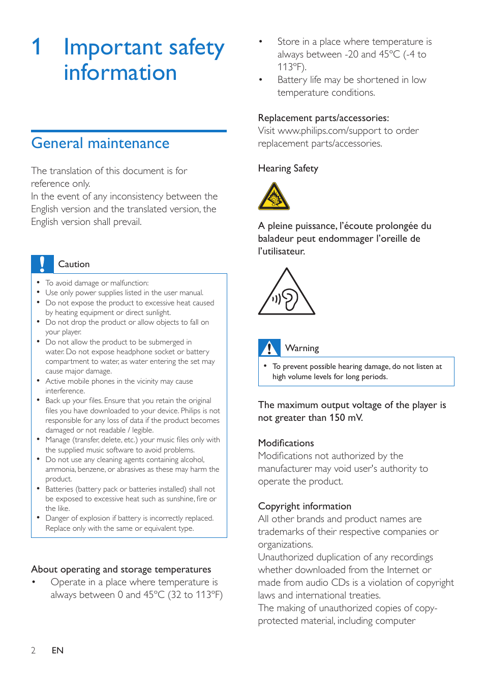 1 important safety information, General maintenance | Philips SA4DOT02PN-37 User Manual | Page 4 / 16