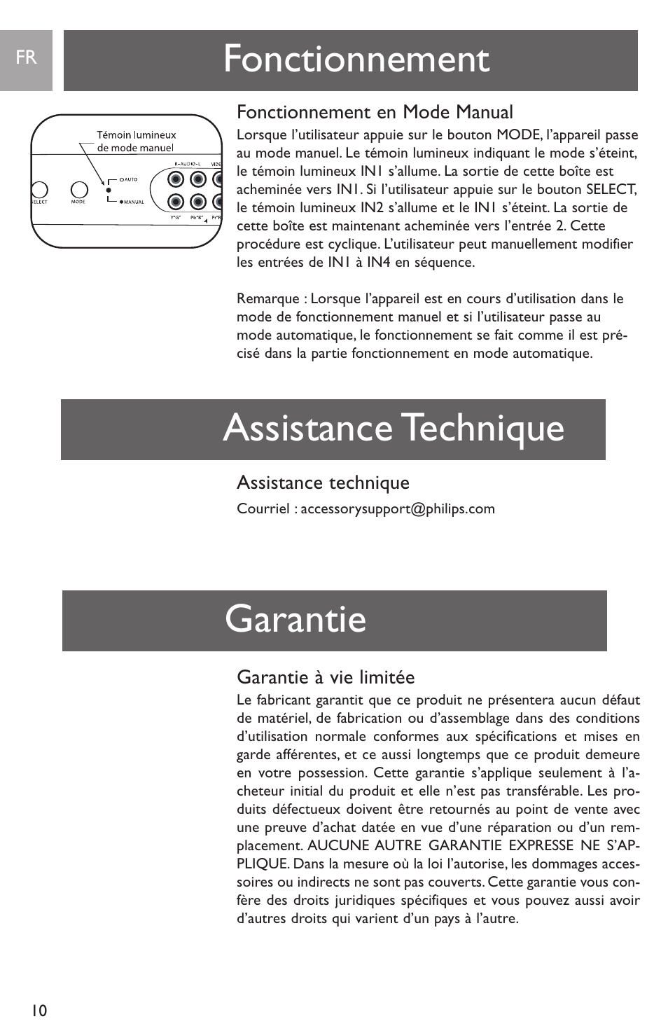 Fonctionnement assistance technique garantie | Philips SWS2821T-17 User Manual | Page 10 / 12