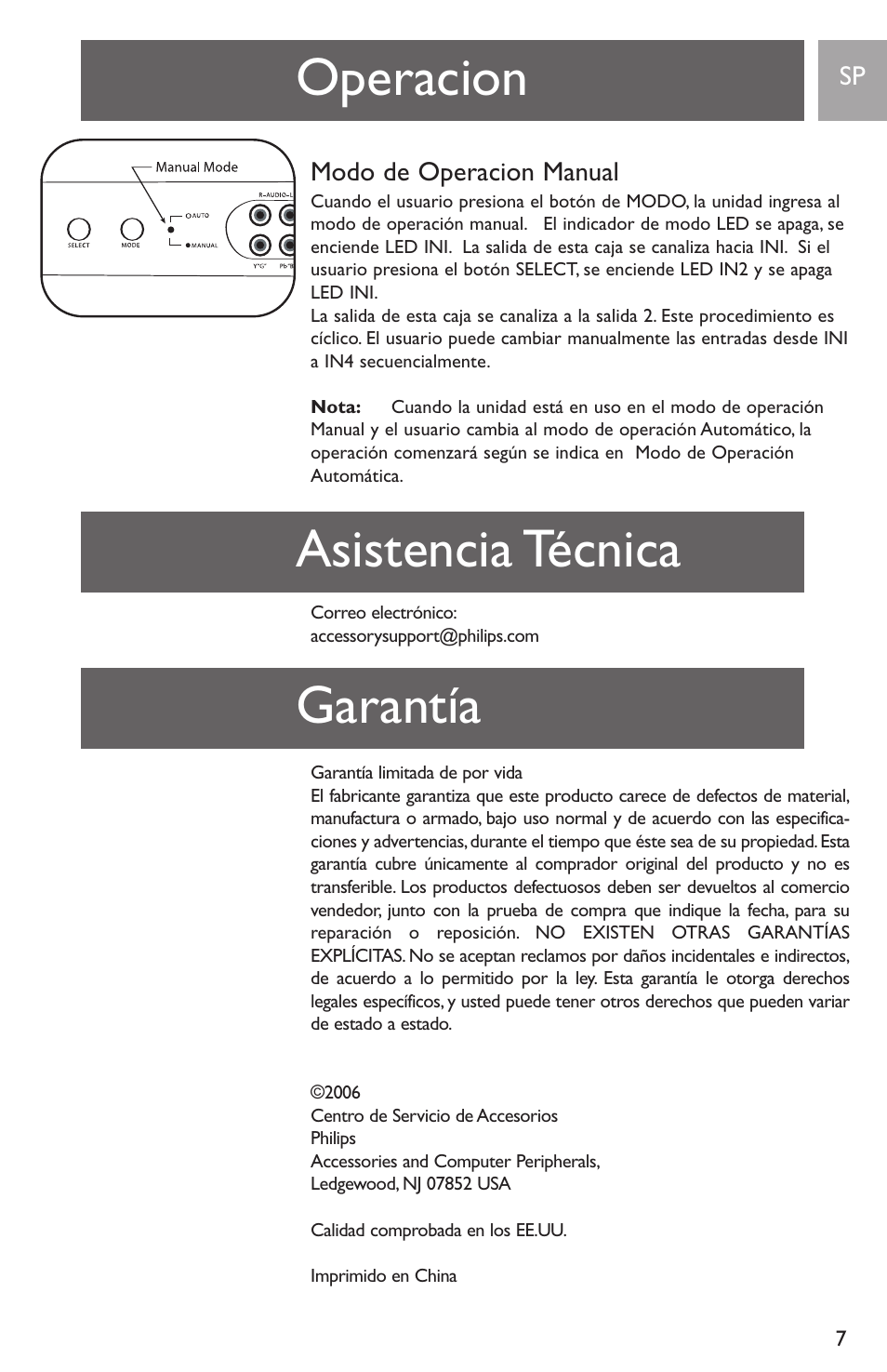 Operacion asistencia técnica garantía | Philips SWS2821T-17 User Manual | Page 7 / 12