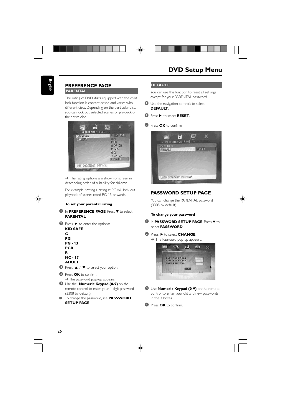 Dvd setup menu | Philips AJL700-37B User Manual | Page 26 / 31