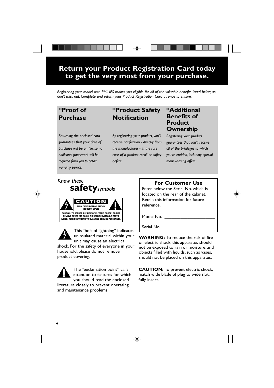 Safety, Proof of purchase, Product safety notification | Additional benefits of product ownership, Know these, Symbols | Philips AJL700-37B User Manual | Page 4 / 31