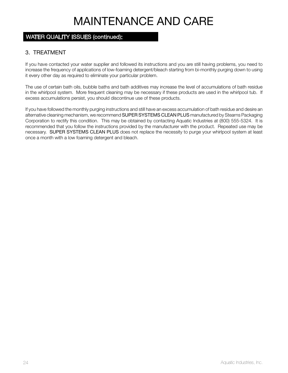 Maintenance and care | Aquatic LuxeAir Series User Manual | Page 24 / 36