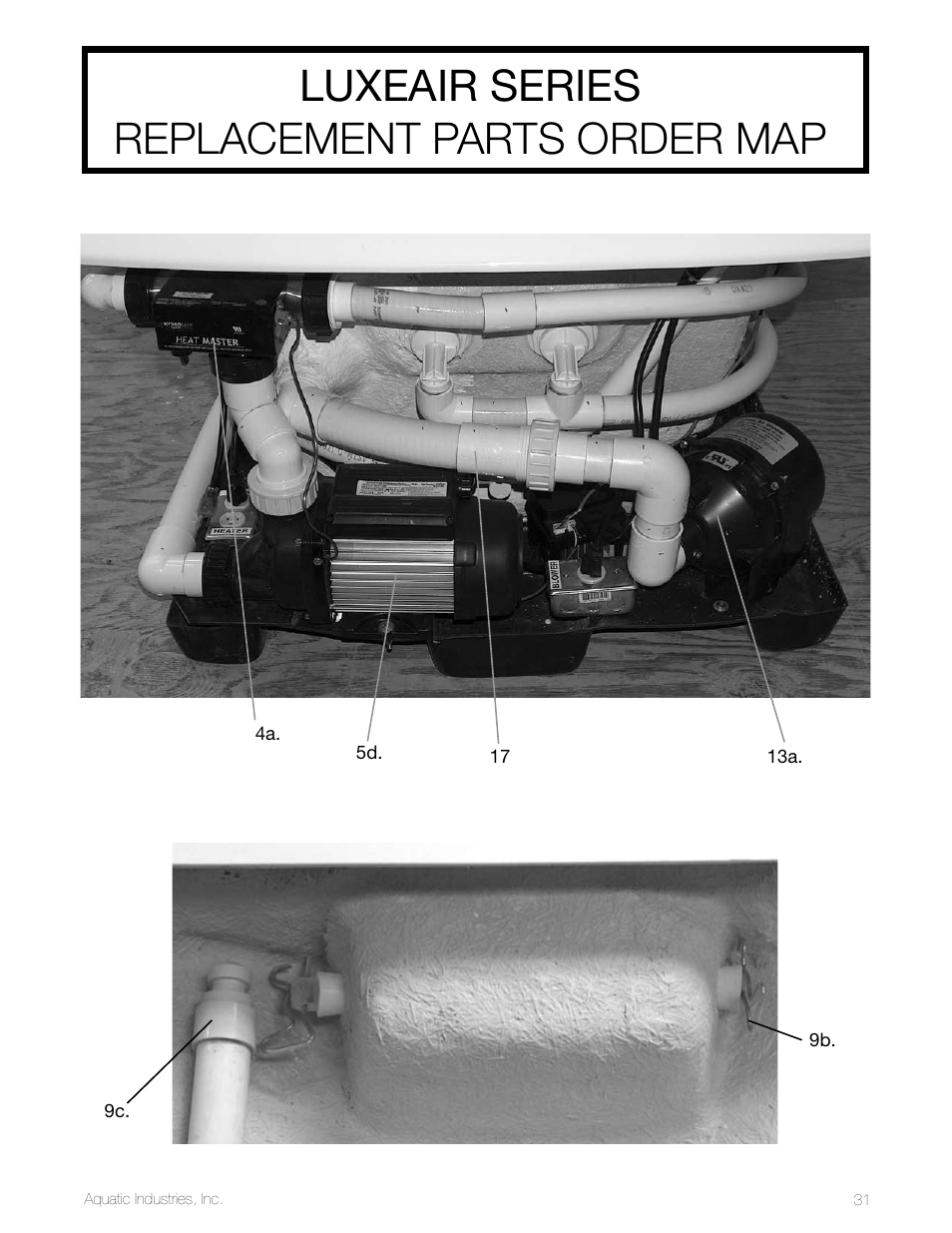 Luxeair series replacement parts order map | Aquatic LuxeAir Series User Manual | Page 31 / 36