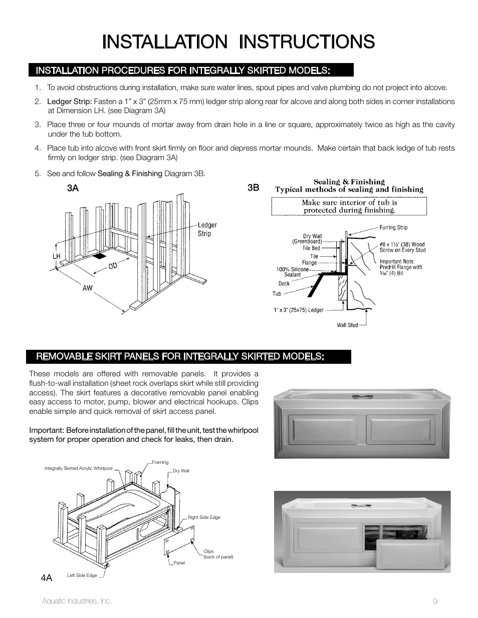 Installation instructions | Aquatic LuxeAir Series User Manual | Page 9 / 36