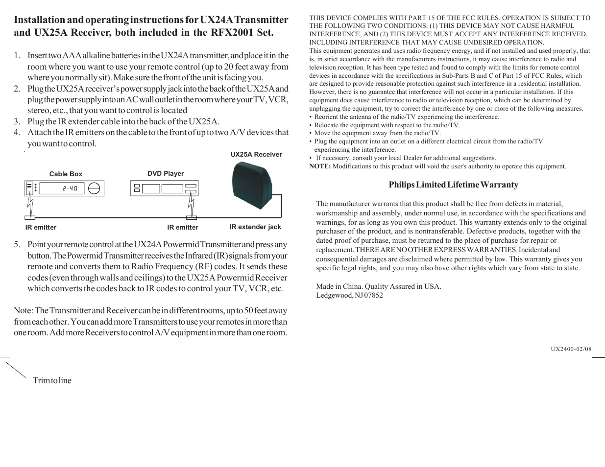 Philips RFX2001WM-17 User Manual | 2 pages