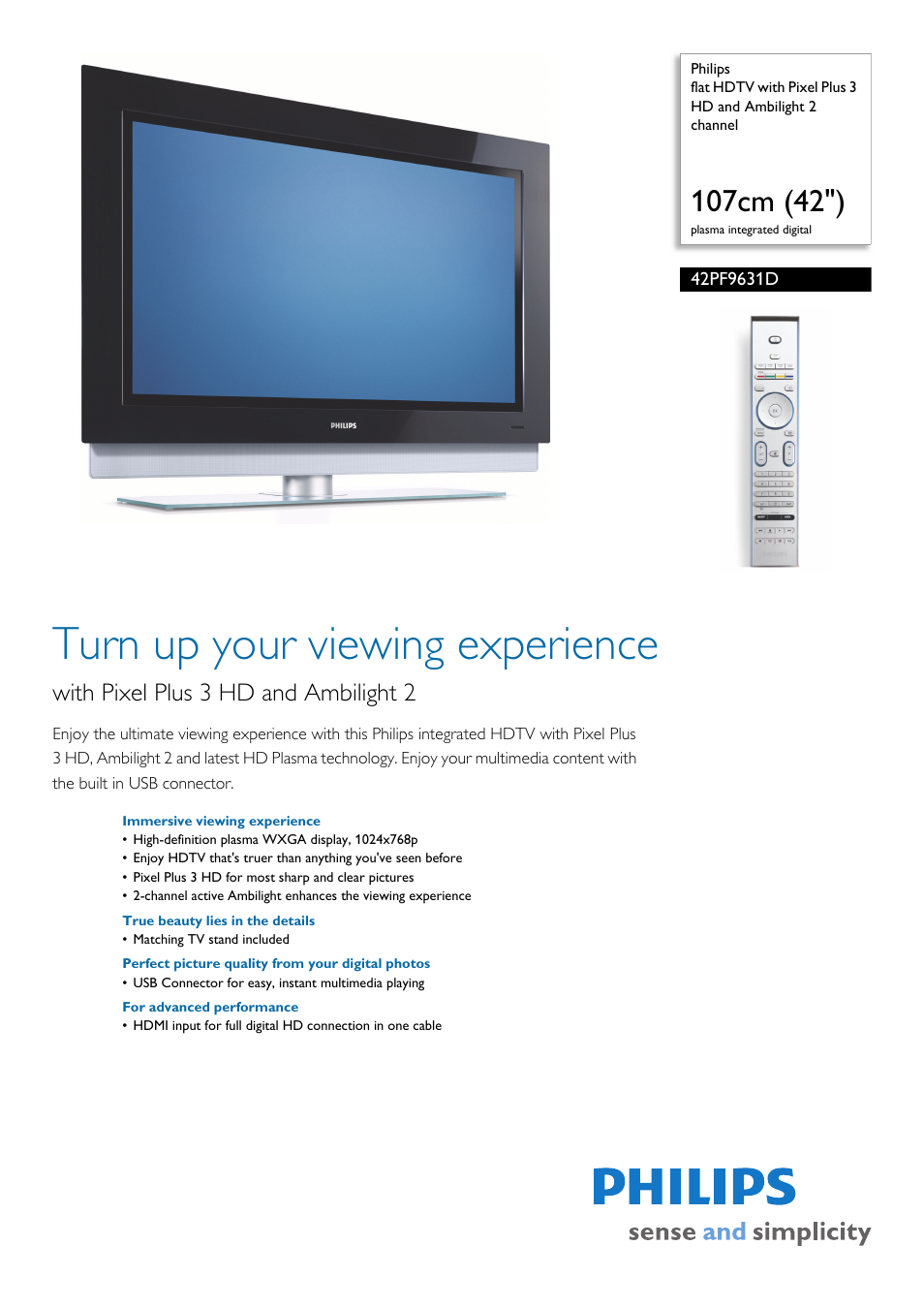 Philips 42PF9631D-37B User Manual | 3 pages