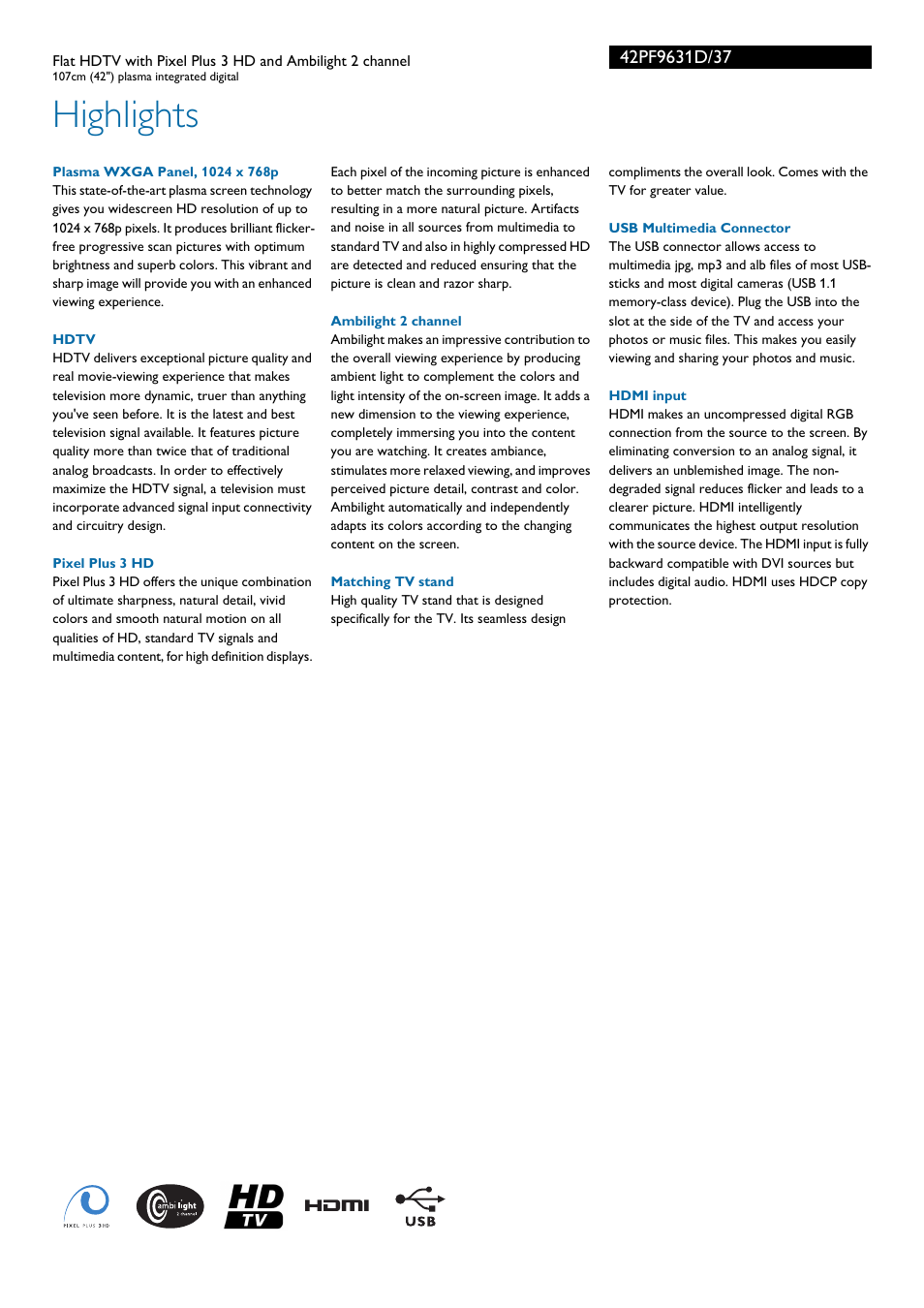 Highlights | Philips 42PF9631D-37B User Manual | Page 2 / 3