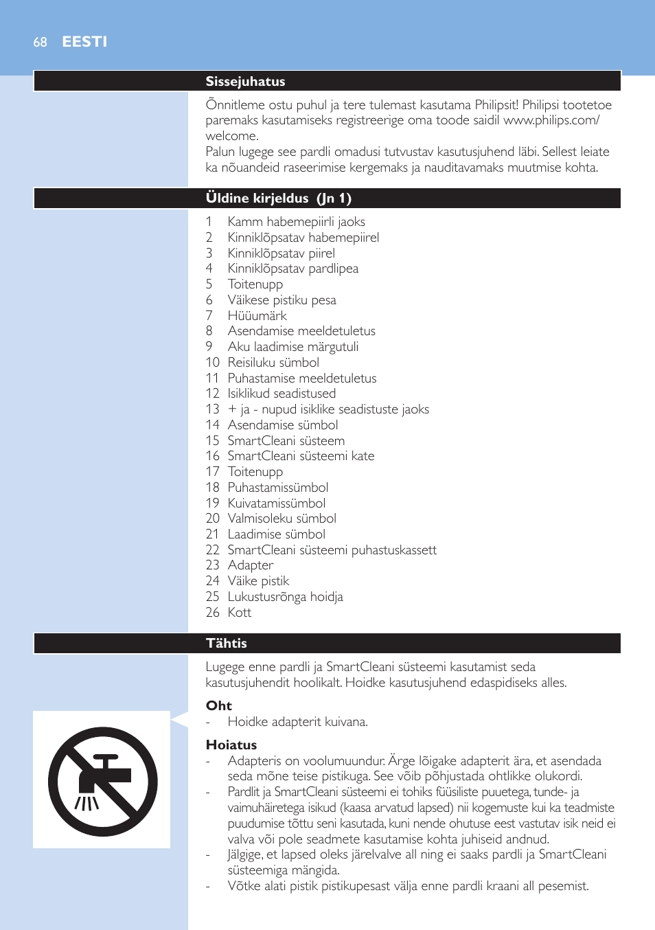 Eesti, Eesti 68 | Philips S9321-88 User Manual | Page 68 / 342