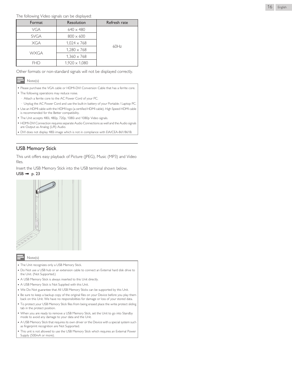 Usb memory stick | Philips 58PFL4609-F7 User Manual | Page 16 / 56