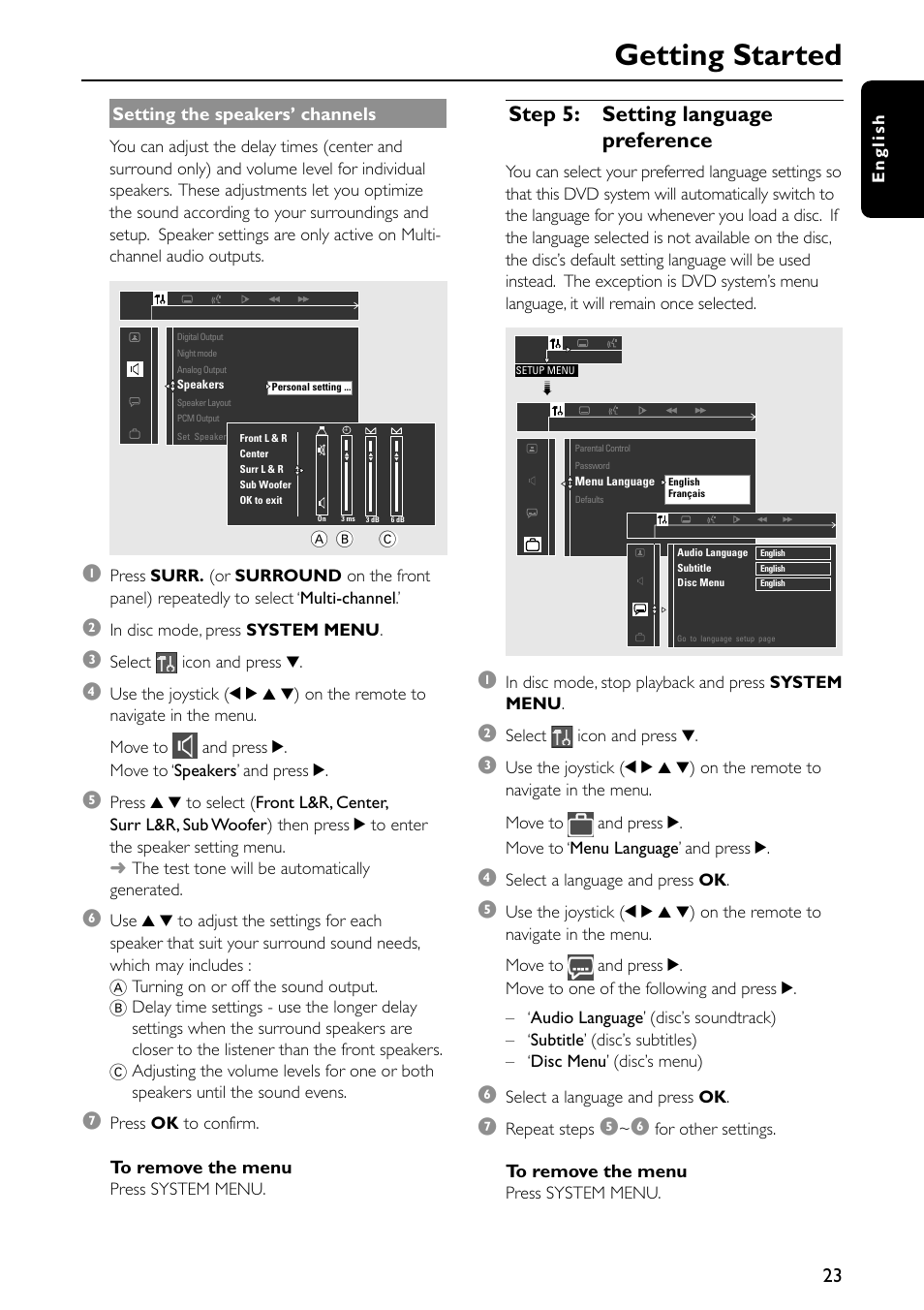 Getting started, Step 5: setting language preference | Philips MX5600D-99 User Manual | Page 25 / 50