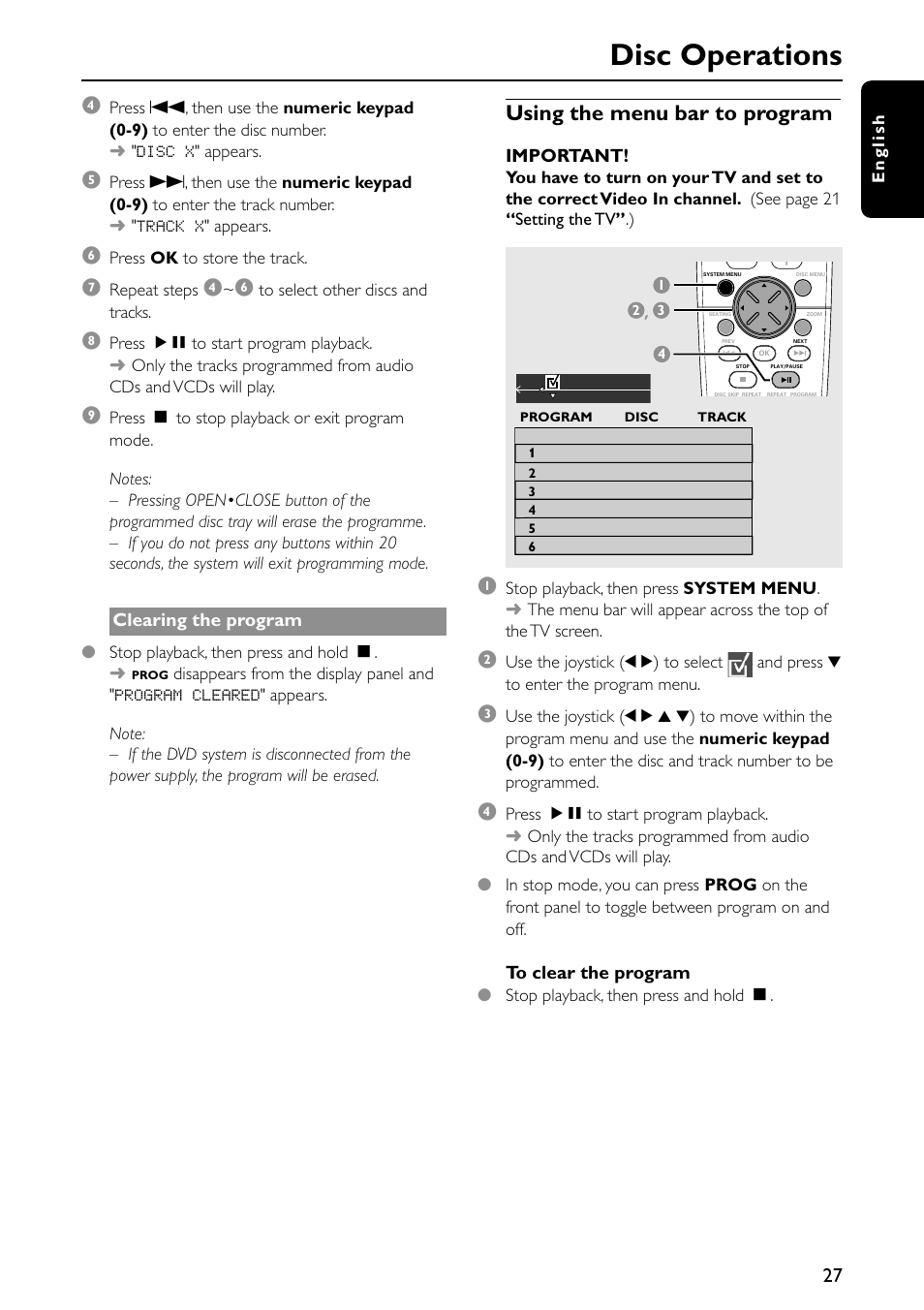 Disc operations, Using the menu bar to program | Philips MX5600D-99 User Manual | Page 29 / 50