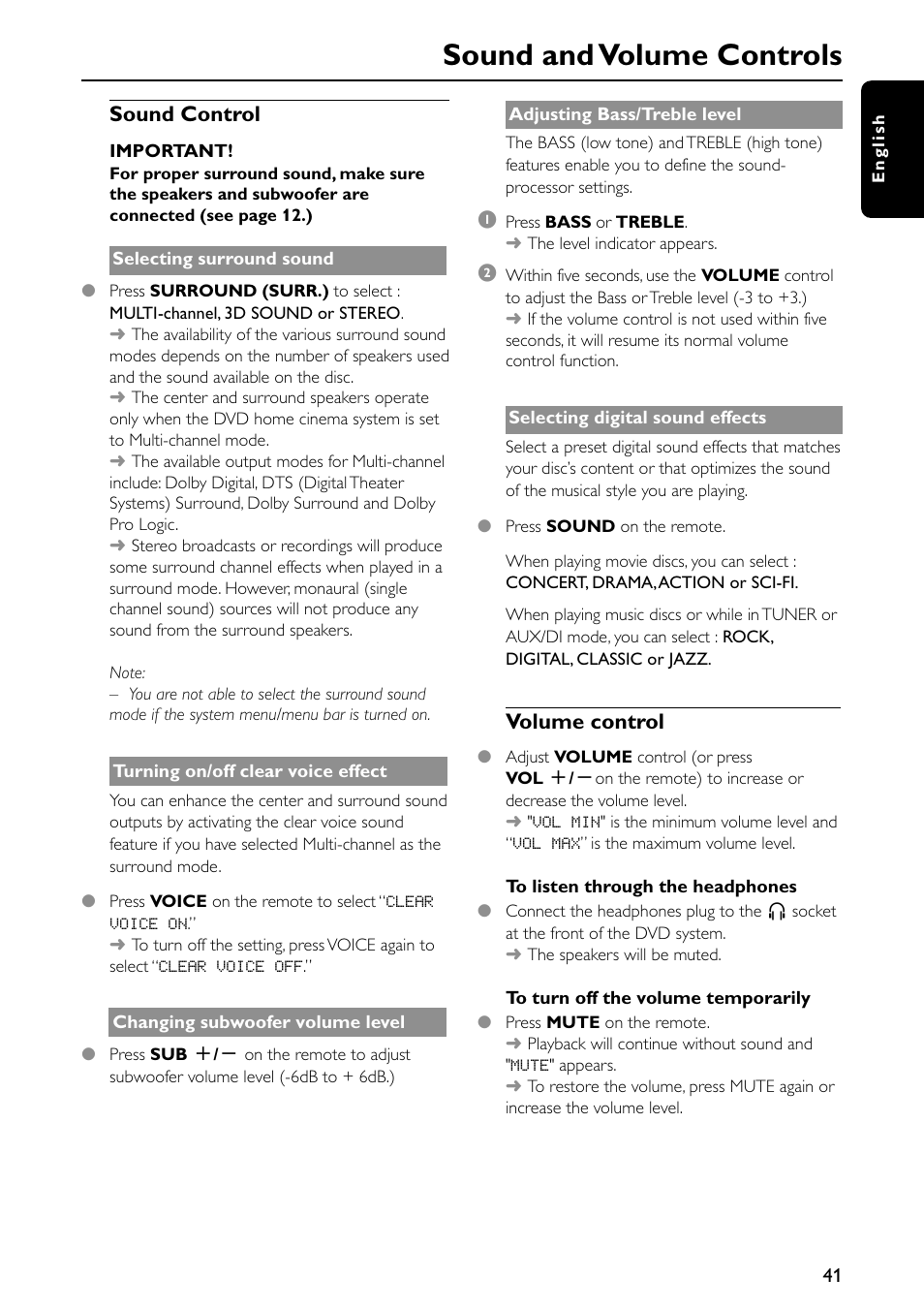 Sound and volume controls | Philips MX5600D-99 User Manual | Page 43 / 50