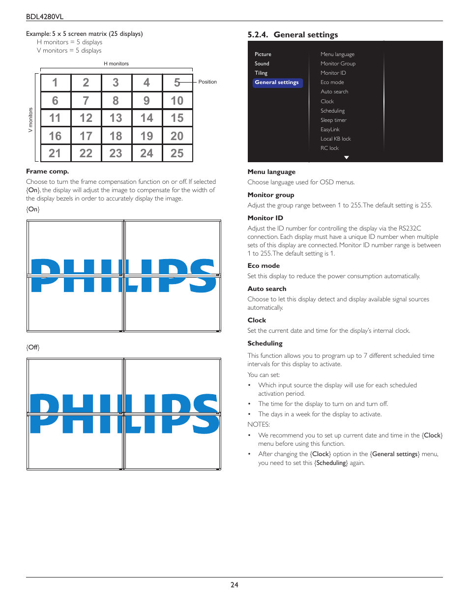 General settings | Philips Signage Solutions V-Line Display BDL4280VL 42" Edge LED Backlight Full HD 700cd-m² User Manual | Page 33 / 45