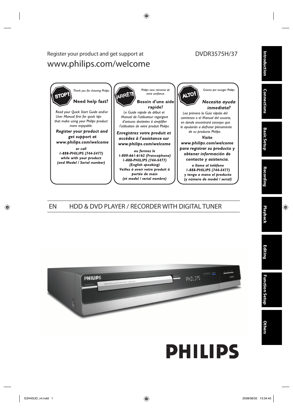 Philips DVDR3575H-37E User Manual | 124 pages