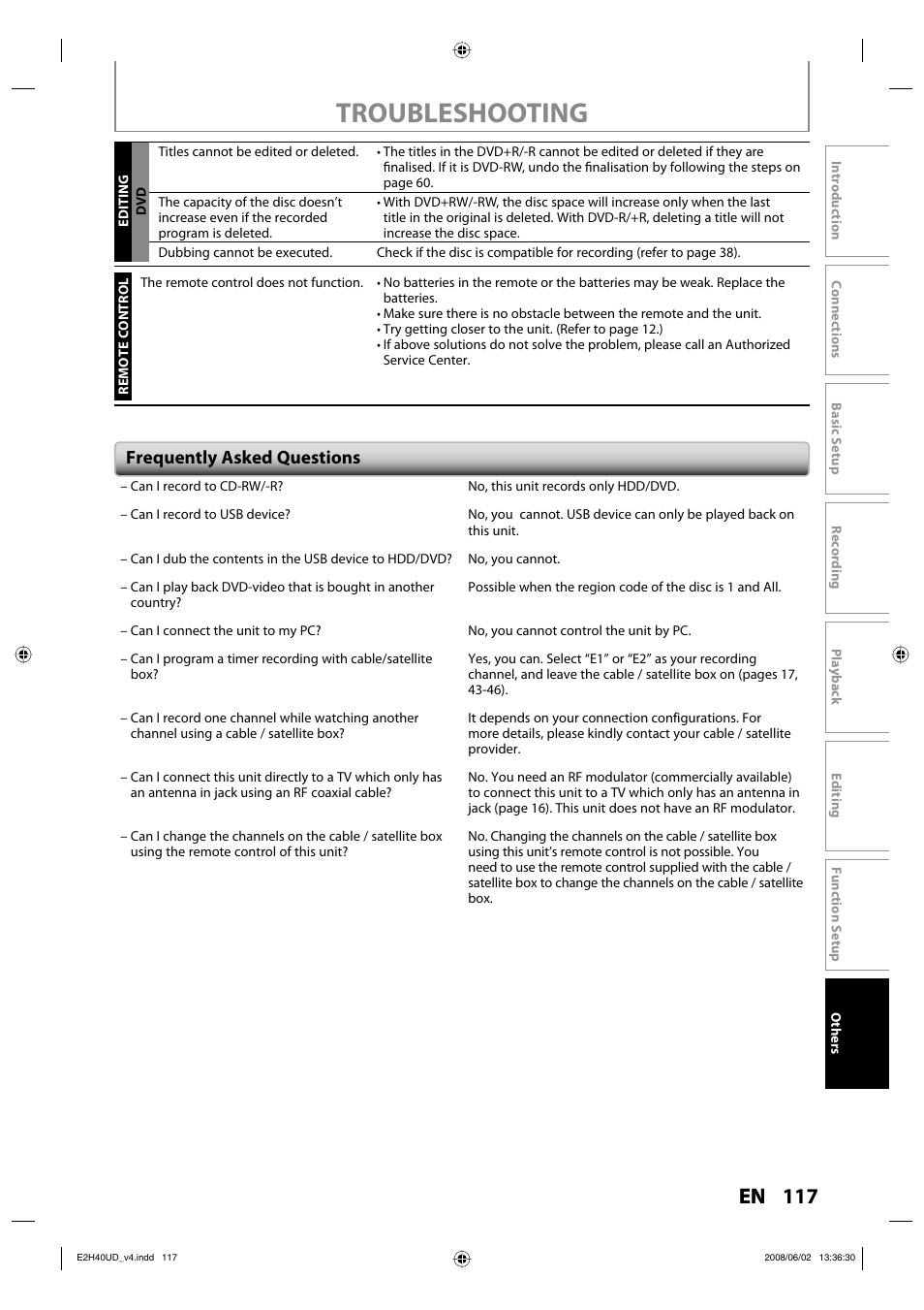 Troubleshooting, 117 en, Frequently asked questions | Philips DVDR3575H-37E User Manual | Page 117 / 124