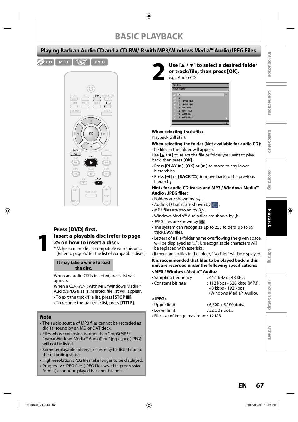 Basic playback, 67 en | Philips DVDR3575H-37E User Manual | Page 67 / 124