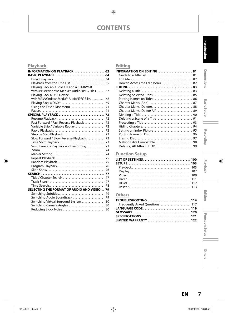 Philips DVDR3575H-37E User Manual | Page 7 / 124