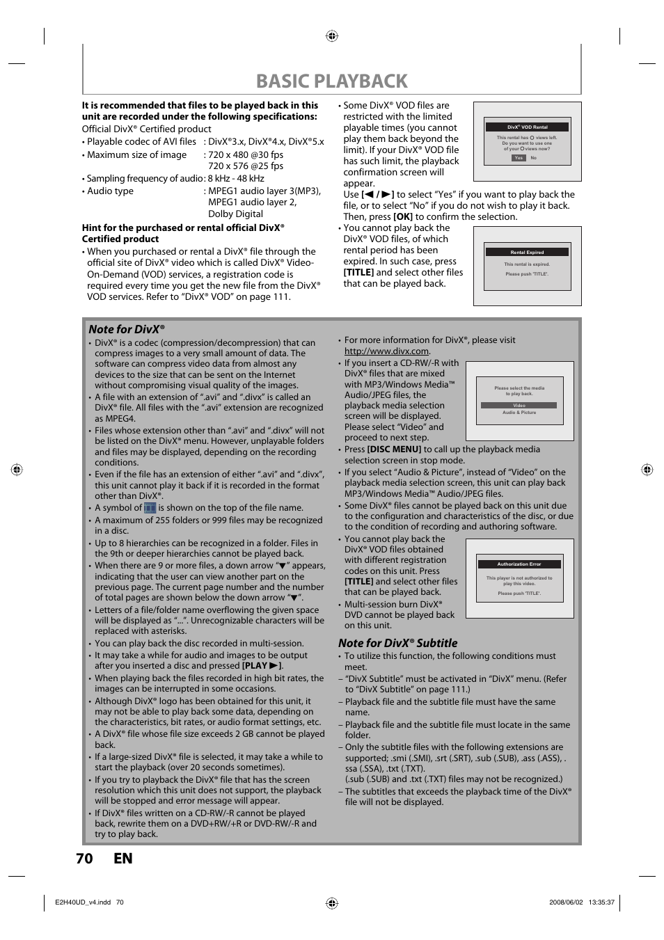 Basic playback, 70 en 70 en | Philips DVDR3575H-37E User Manual | Page 70 / 124