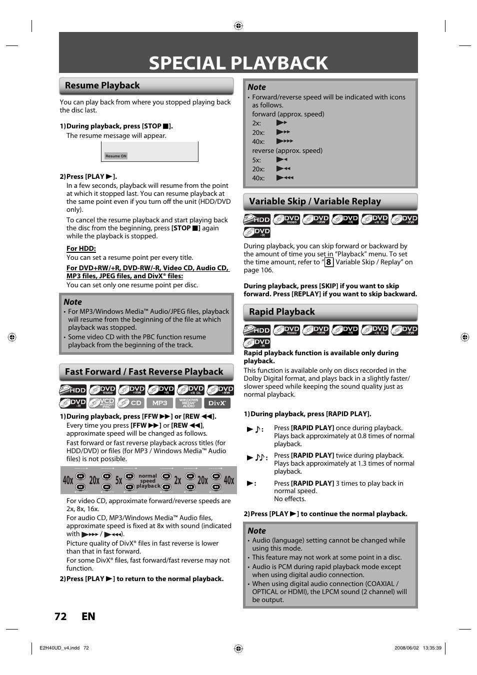 Special playback, 72 en 72 en | Philips DVDR3575H-37E User Manual | Page 72 / 124