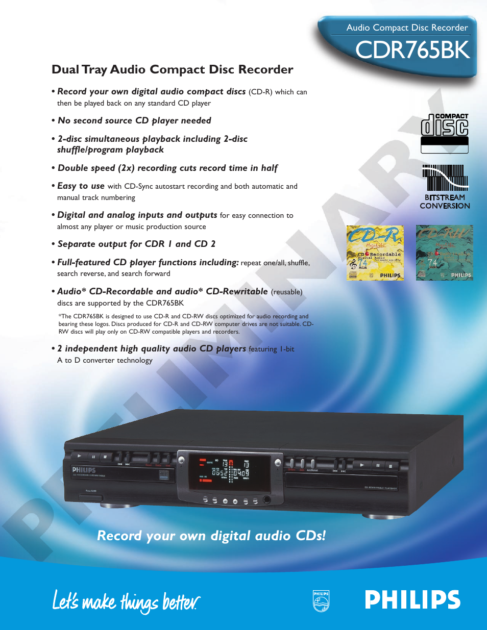 Philips CDR765BK User Manual | 2 pages