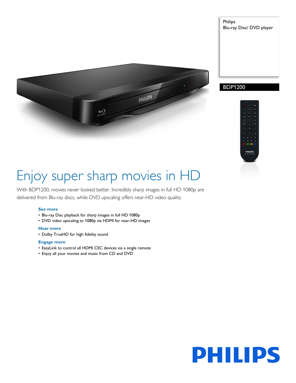Philips Blu-ray Disc- DVD player BDP1200 User Manual | 3 pages