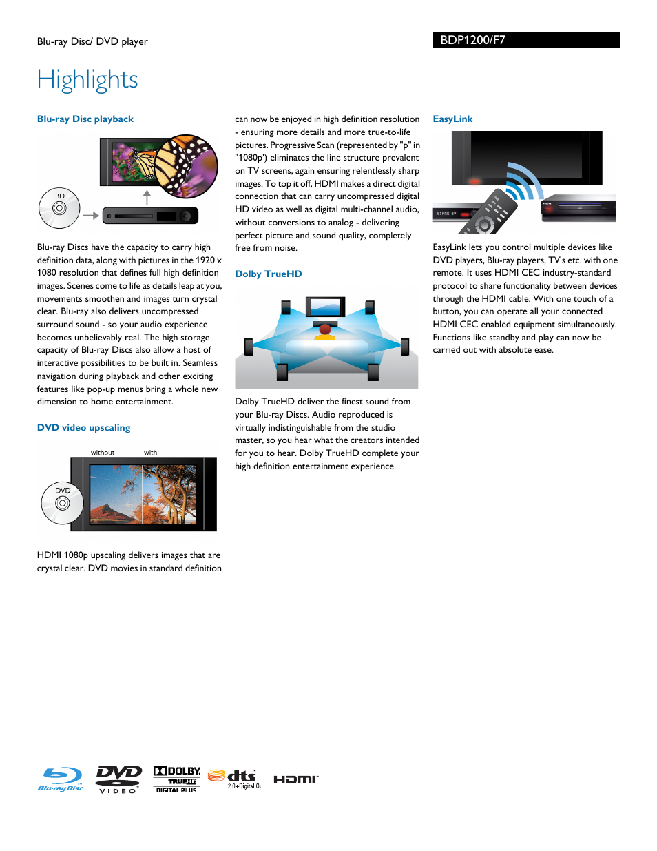 Highlights | Philips Blu-ray Disc- DVD player BDP1200 User Manual | Page 2 / 3