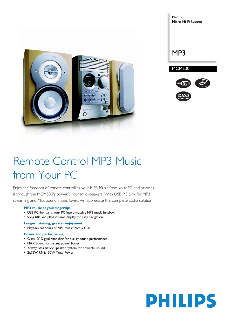 Philips MCM530-37B User Manual | 2 pages