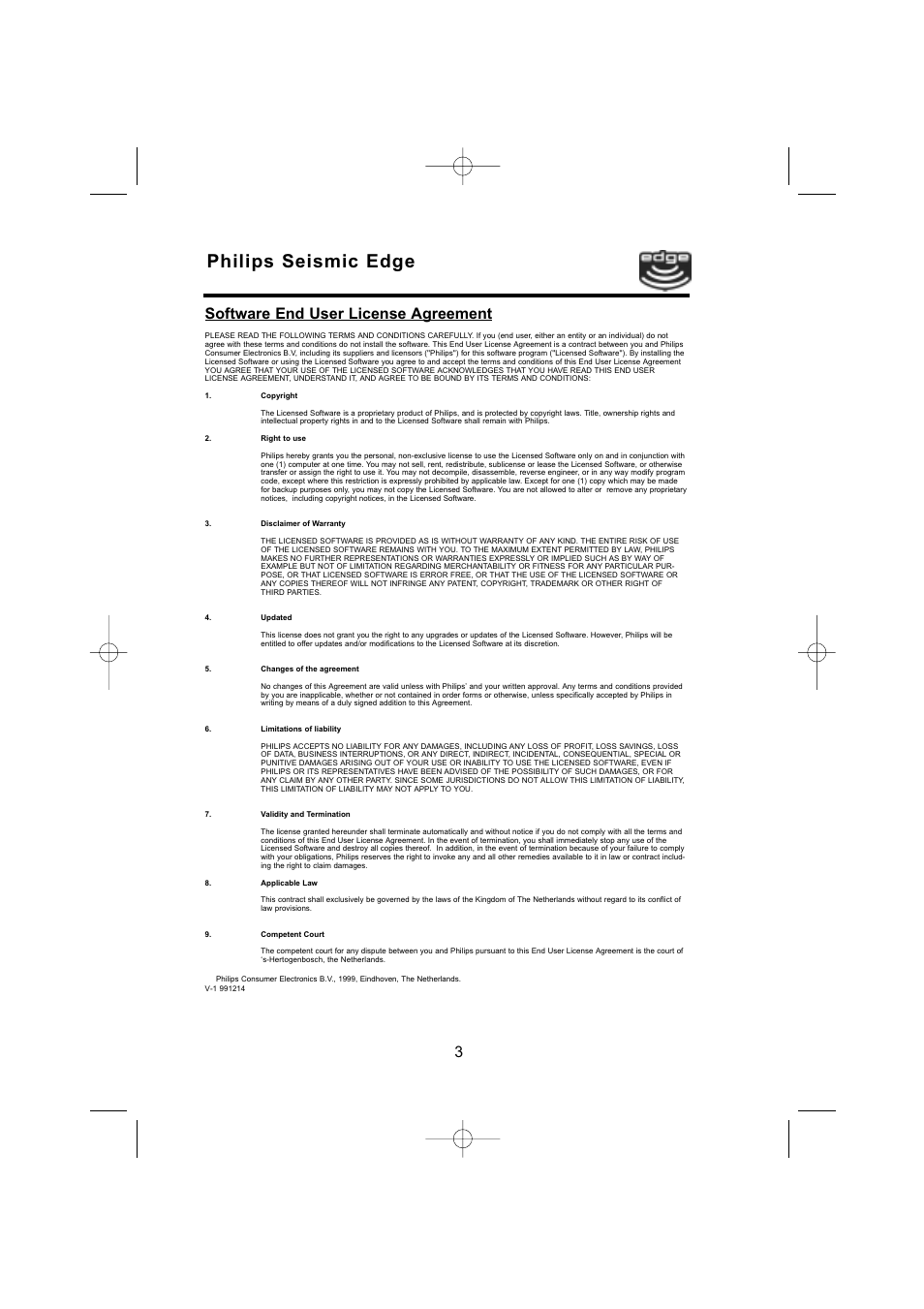 Philips seismic edge, 3 software end user license agreement | Philips 4-Channel Sound Card User Manual | Page 3 / 60