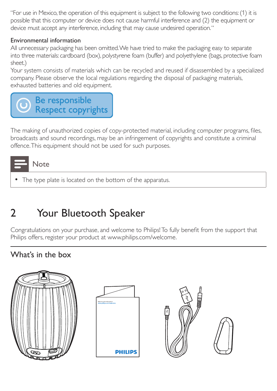 2your bluetooth speaker | Philips SBT30ORG-37 User Manual | Page 4 / 10