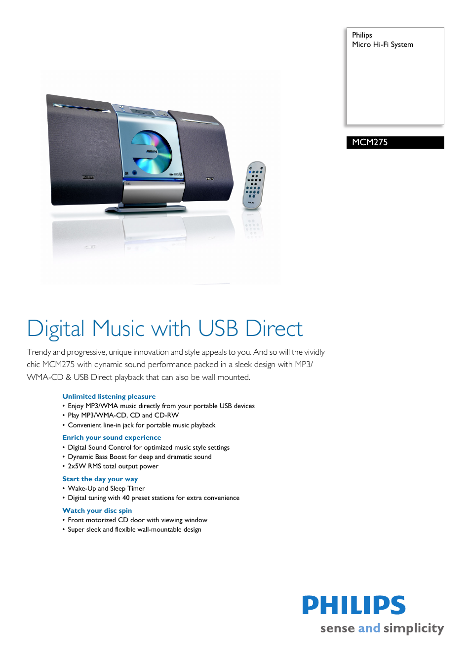 Philips MCM275-37 User Manual | 3 pages