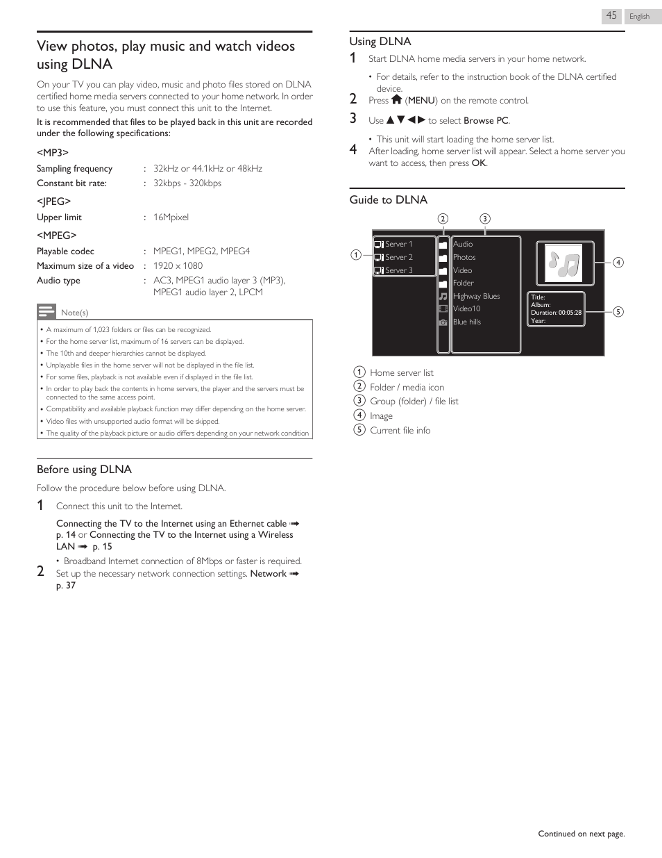 Before using dlna, Using dlna, Guide to dlna | Philips 29PFL4908-F7 User Manual | Page 101 / 112