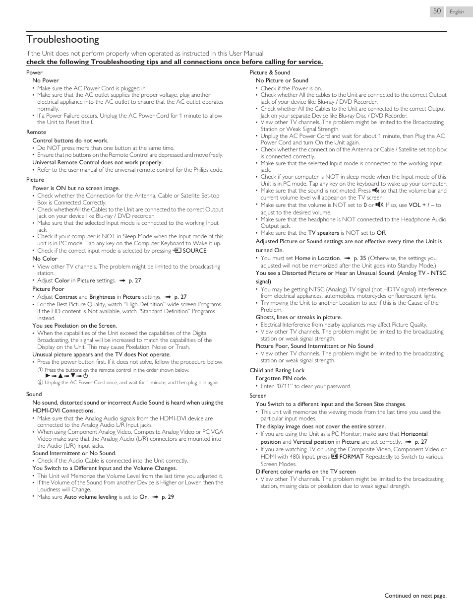 Troubleshooting | Philips 29PFL4908-F7 User Manual | Page 106 / 112