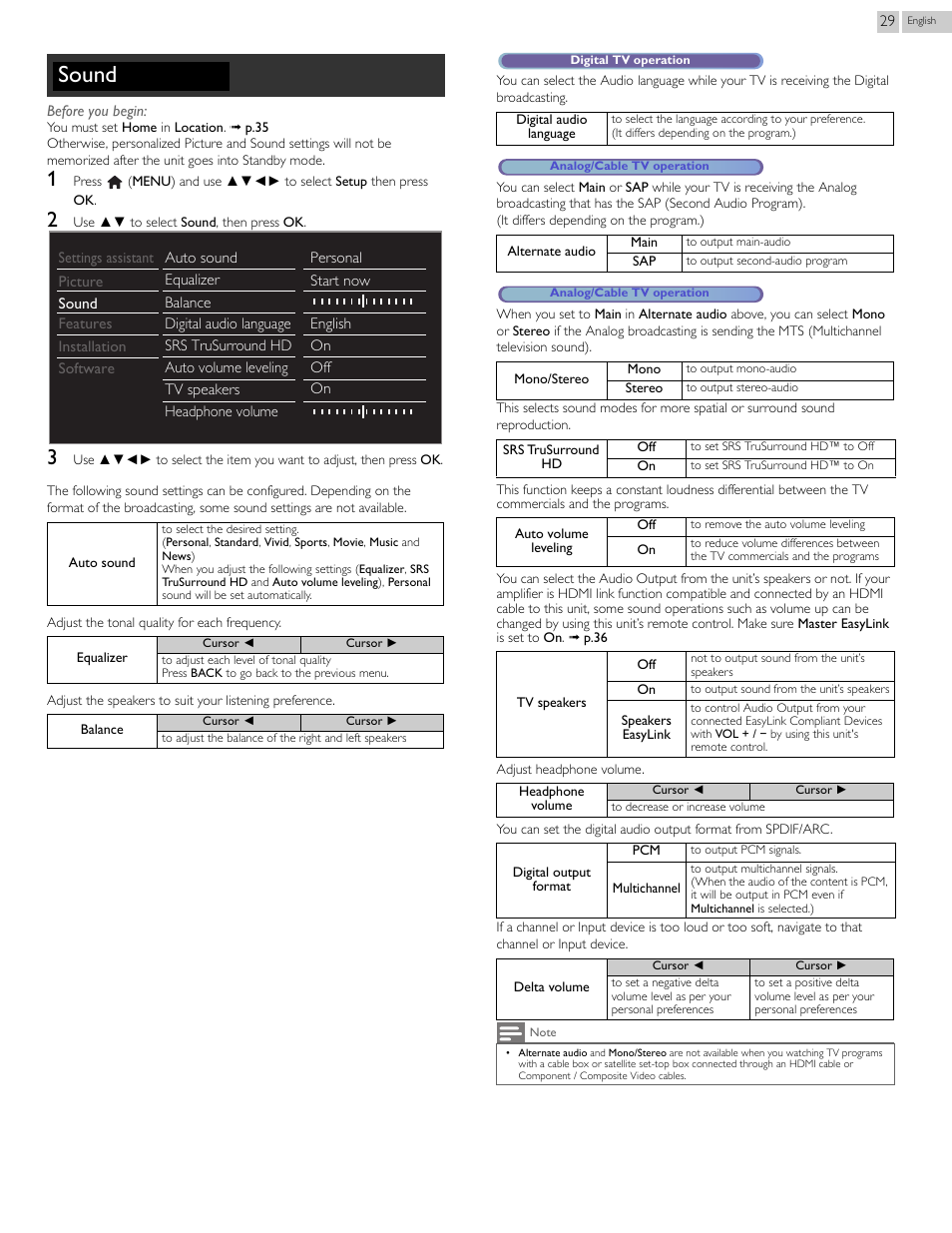 Sound, P.29 | Philips 29PFL4908-F7 User Manual | Page 29 / 112