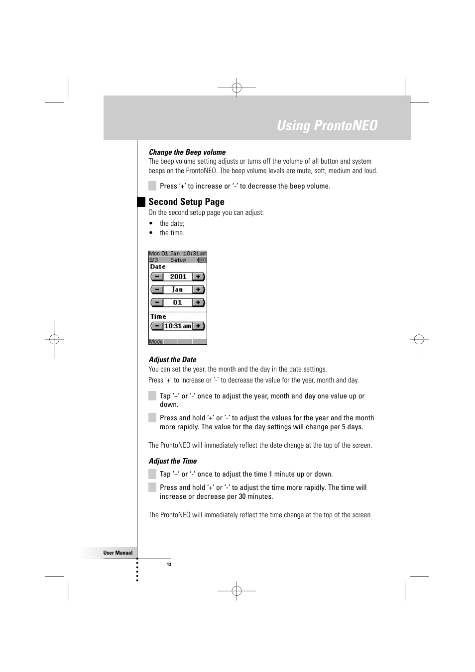 Using prontoneo, Second setup page | Philips TSU500 User Manual | Page 13 / 40