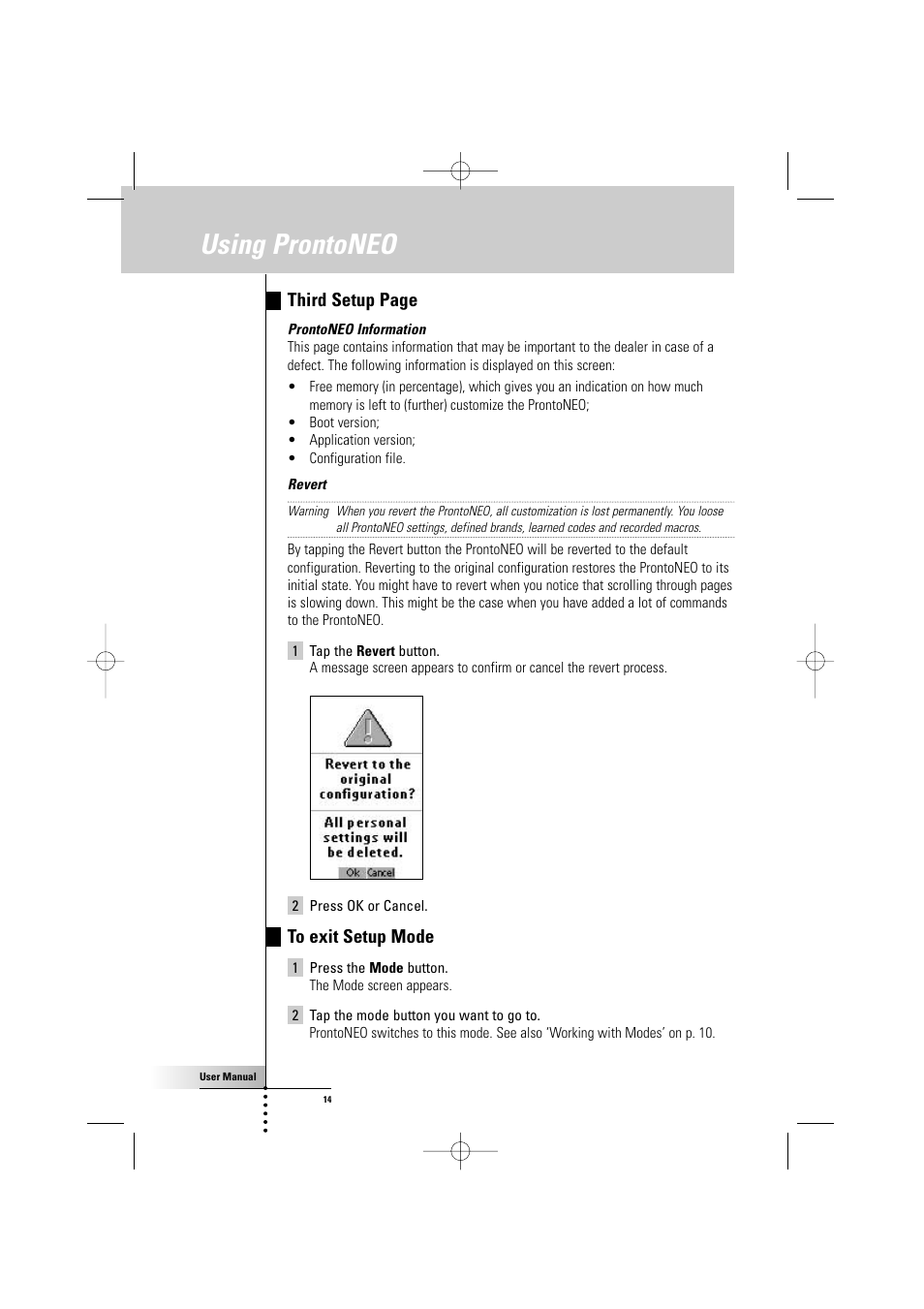 Using prontoneo, Third setup page | Philips TSU500 User Manual | Page 14 / 40