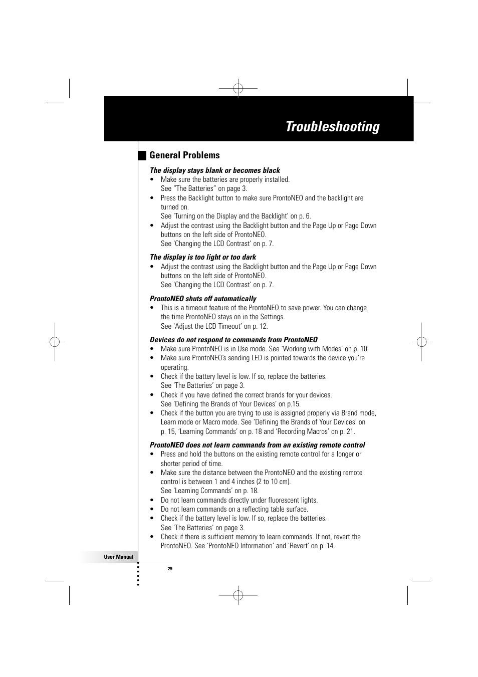 Troubleshooting, General problems | Philips TSU500 User Manual | Page 29 / 40