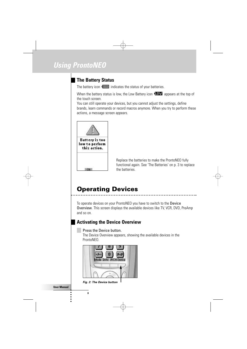 Using prontoneo, Operating devices | Philips TSU500 User Manual | Page 8 / 40