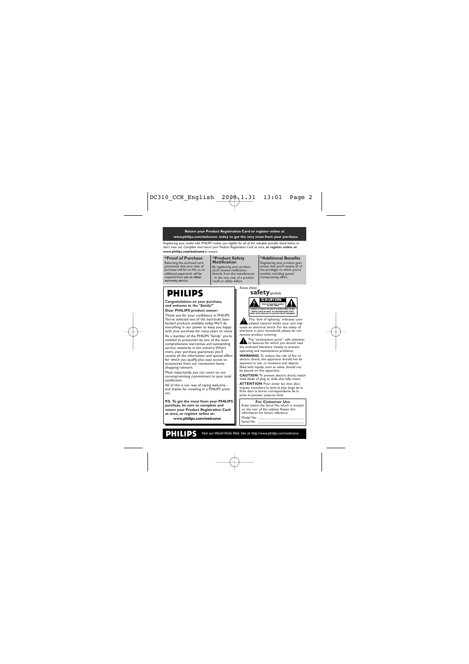 Safety | Philips DC310-37 User Manual | Page 2 / 19