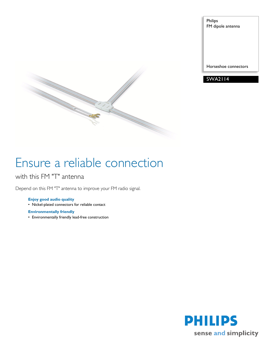 Philips FM dipole antenna SWA2114 Horseshoe connectors User Manual | 2 pages