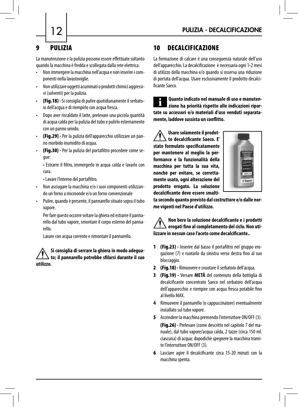 9 pulizia, 10 decalcificazione | Philips 711412008 User Manual | Page 12 / 84